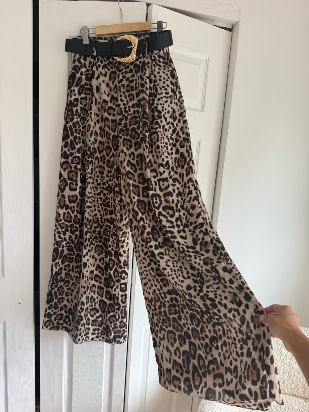 Zara Wide-Leg Leopard Print Pants in Brown